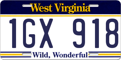 WV license plate 1GX918