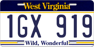 WV license plate 1GX919