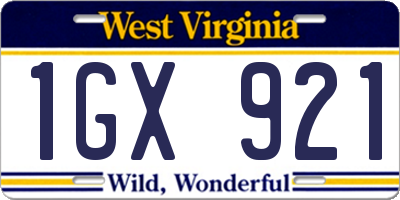 WV license plate 1GX921