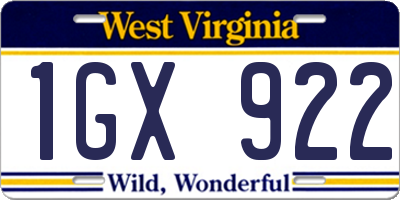 WV license plate 1GX922