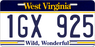 WV license plate 1GX925