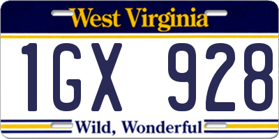 WV license plate 1GX928