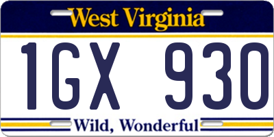 WV license plate 1GX930
