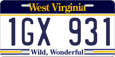 WV license plate 1GX931