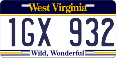 WV license plate 1GX932