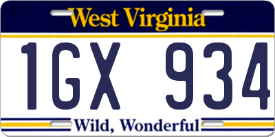WV license plate 1GX934