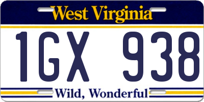 WV license plate 1GX938