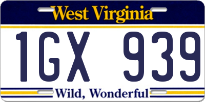 WV license plate 1GX939