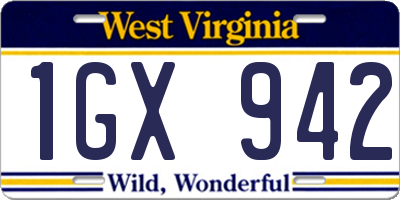 WV license plate 1GX942
