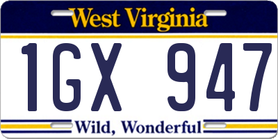 WV license plate 1GX947