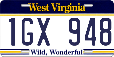 WV license plate 1GX948