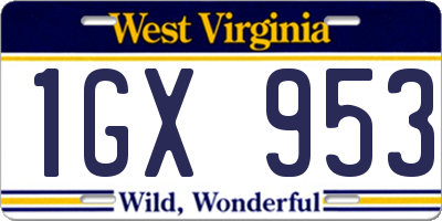 WV license plate 1GX953