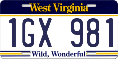 WV license plate 1GX981