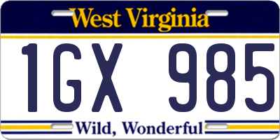 WV license plate 1GX985