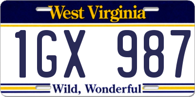WV license plate 1GX987