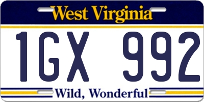 WV license plate 1GX992