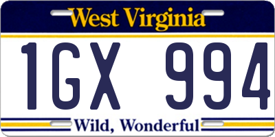 WV license plate 1GX994