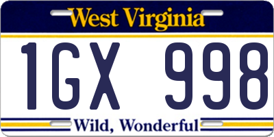 WV license plate 1GX998