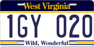 WV license plate 1GY020