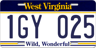 WV license plate 1GY025