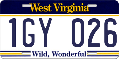 WV license plate 1GY026
