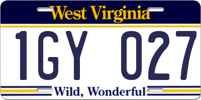 WV license plate 1GY027