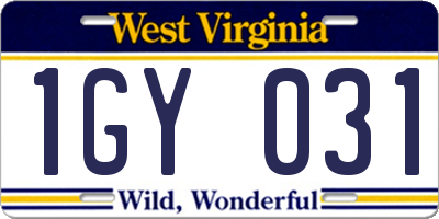 WV license plate 1GY031