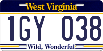 WV license plate 1GY038