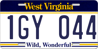 WV license plate 1GY044