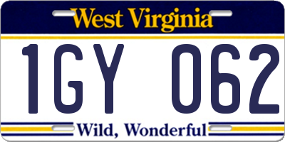 WV license plate 1GY062