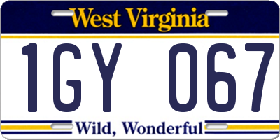 WV license plate 1GY067