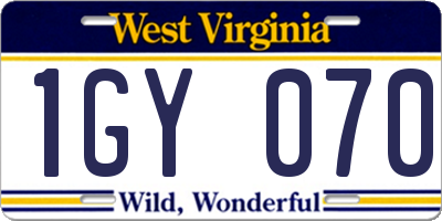 WV license plate 1GY070