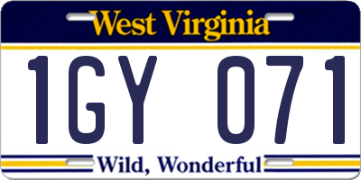 WV license plate 1GY071