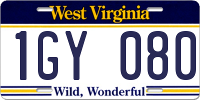 WV license plate 1GY080