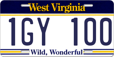 WV license plate 1GY100