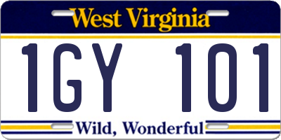 WV license plate 1GY101