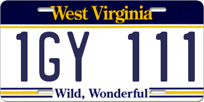 WV license plate 1GY111