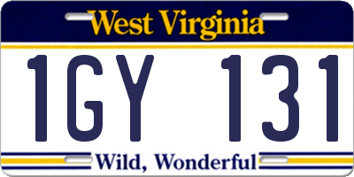 WV license plate 1GY131