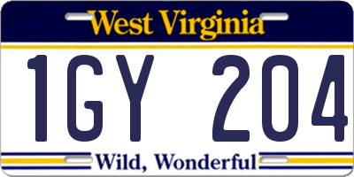 WV license plate 1GY204