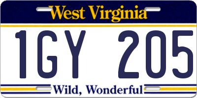 WV license plate 1GY205