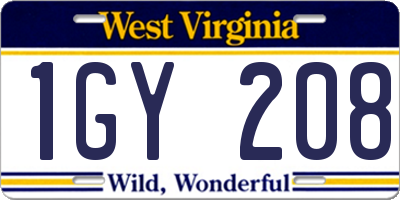 WV license plate 1GY208