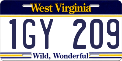 WV license plate 1GY209