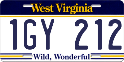 WV license plate 1GY212