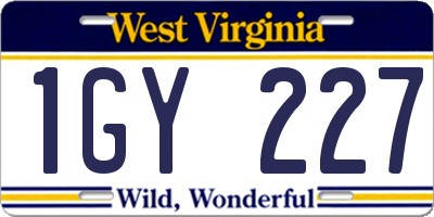 WV license plate 1GY227