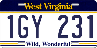 WV license plate 1GY231