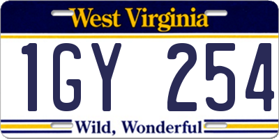 WV license plate 1GY254