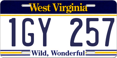 WV license plate 1GY257