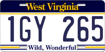 WV license plate 1GY265