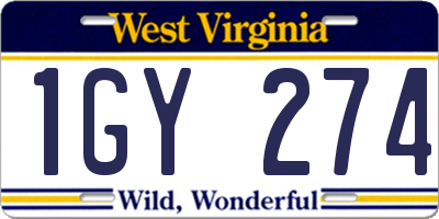 WV license plate 1GY274