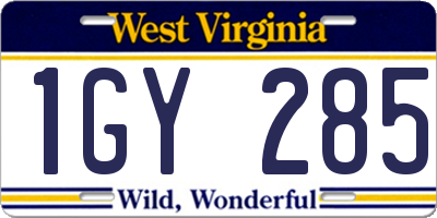 WV license plate 1GY285